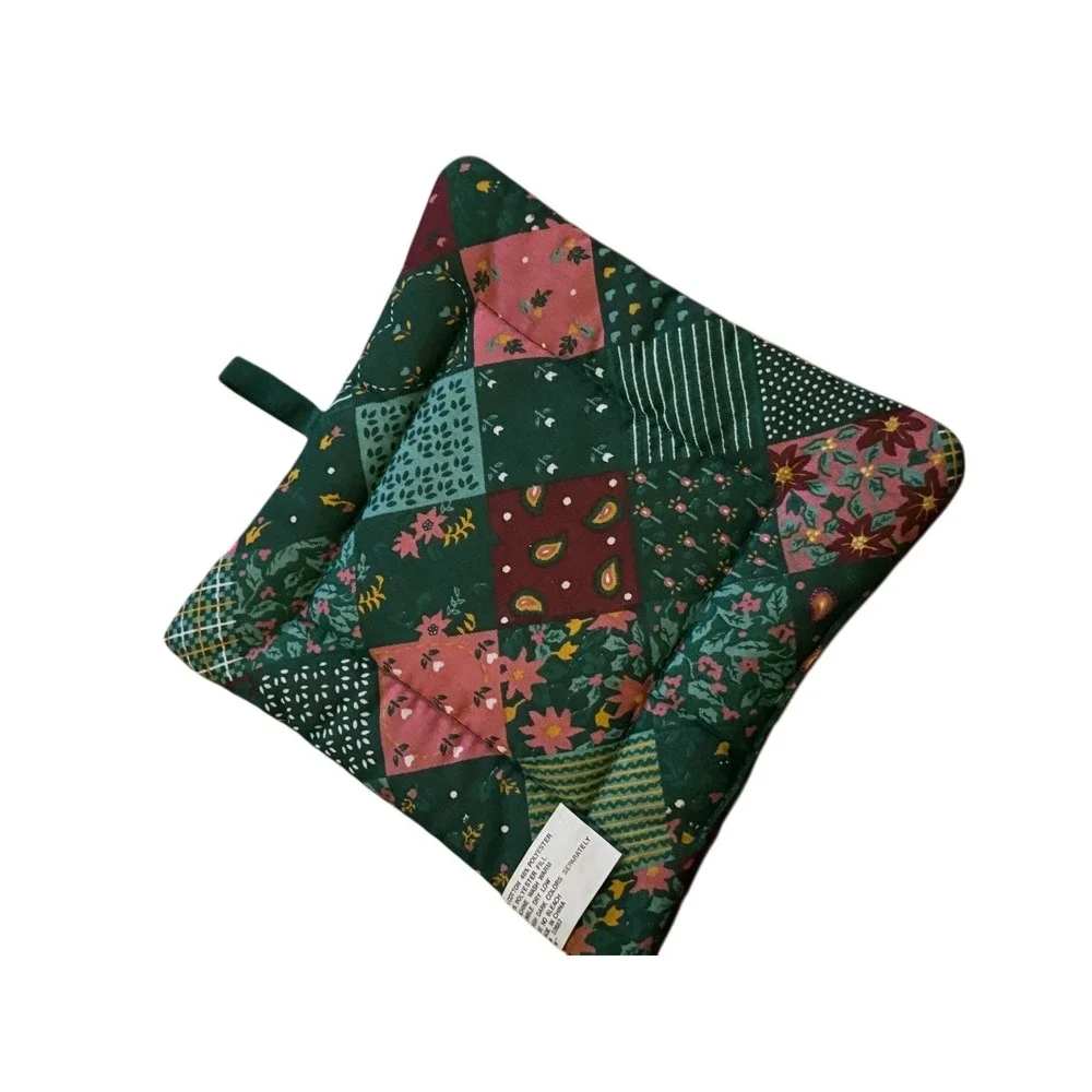 Vintage Handmade Patchwork Fabric‎ Ornaments Lot of 3 Quilted Pot Holder Holiday